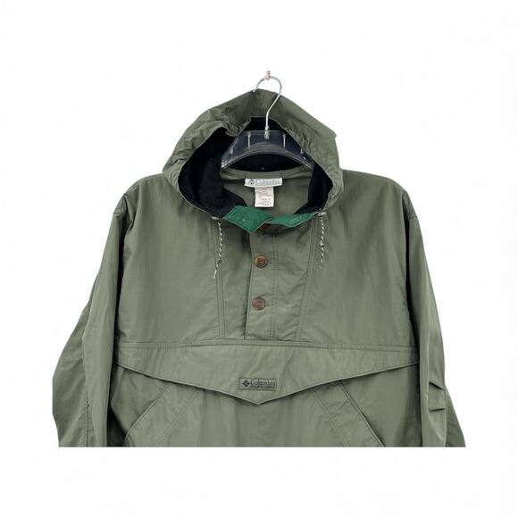 Vtg Columbia Jacket Mens M Green Anorak Pullover Windbreaker Hooded - Picture 2 of 9